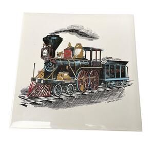 Vintage Screencraft Tile Train Railroad Ceramic Trivet Locomotive Engine READ